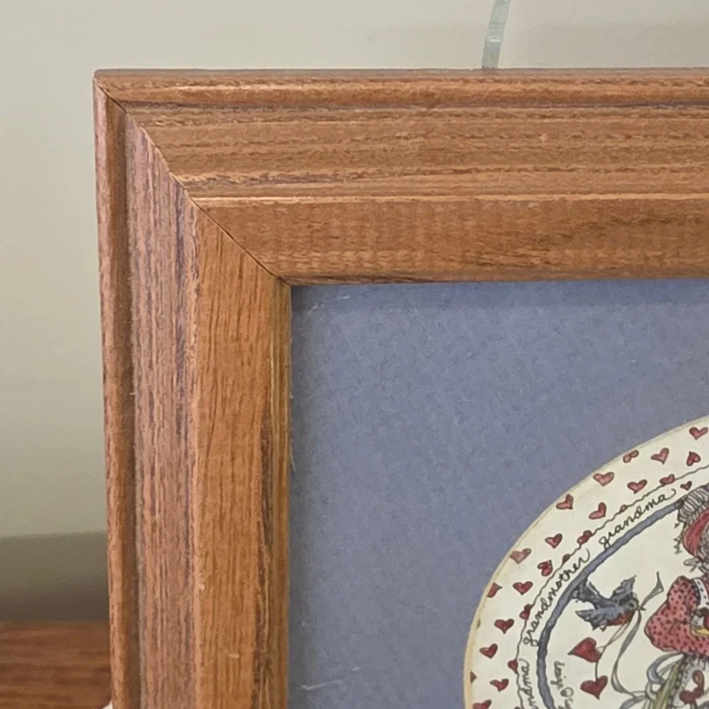 Vintage 1996 Framed Grandmother Hearts Blue Gift Art Print Calligraphy 8.75x7 in